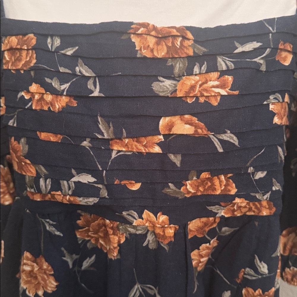 Abercrombie & Fitch Blue Floral Emerson Linen Puff Sleeve Mini Dress Size XL - Picture 5 of 9
